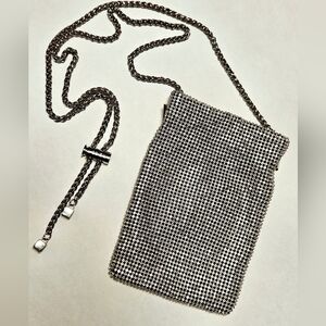 REISS Zuri Embellished Silver Crystals Mesh Crossbody Shoulder Bag Purse